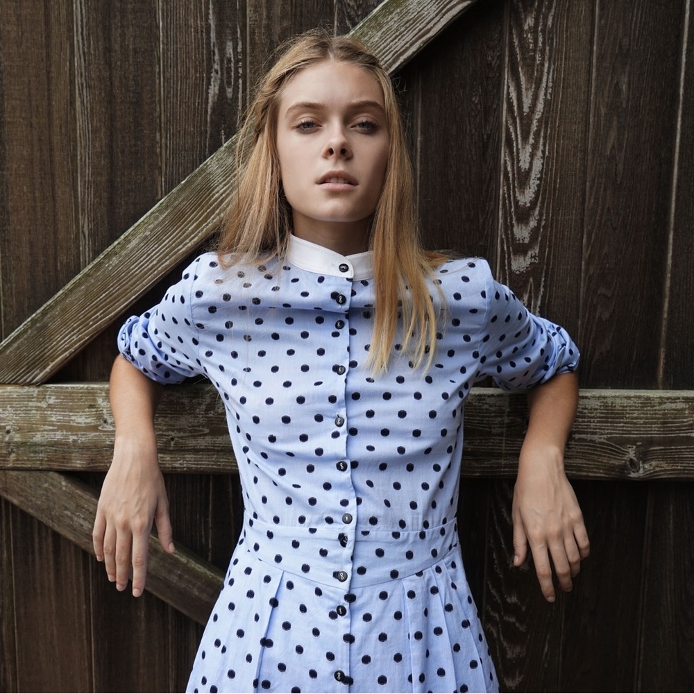 Astier New York polka dot dress blue dress